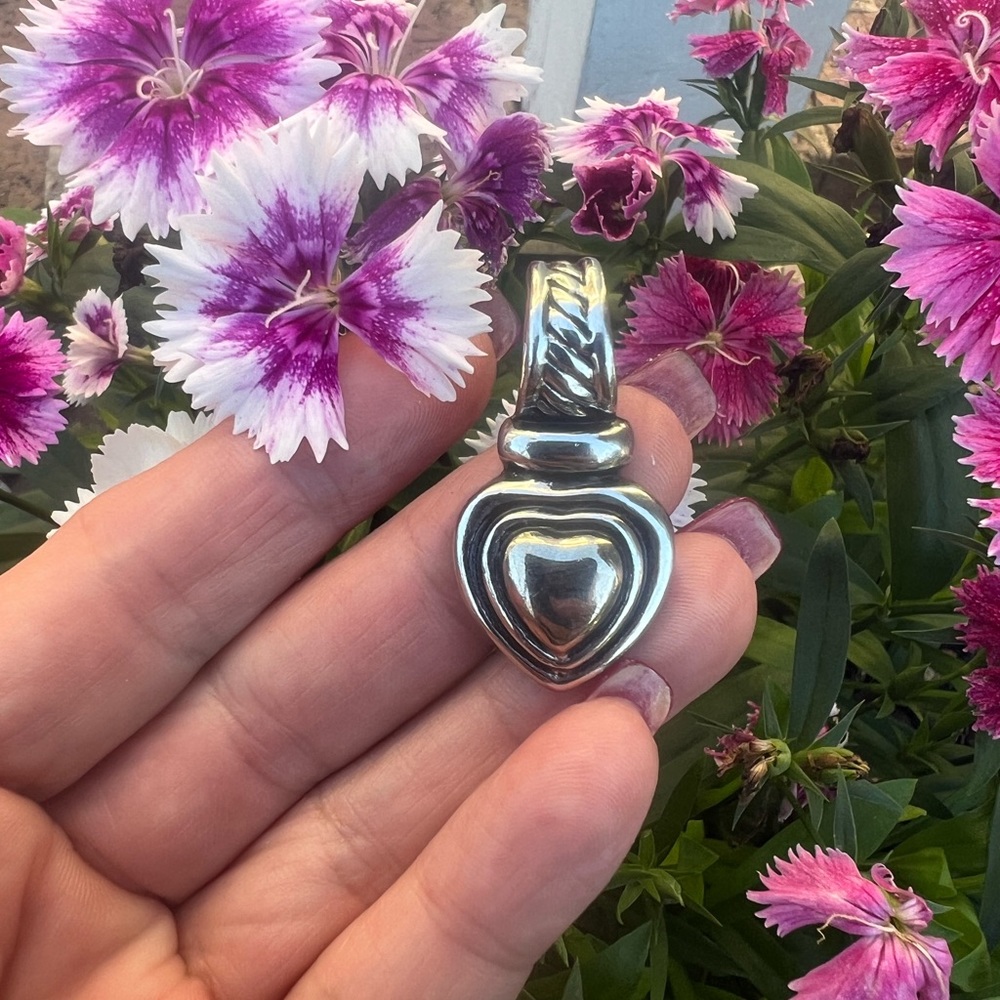 Costume Silver-tone & Gold-tone Heart With Black Outline Pendant ๐ - Picture 4 of 13